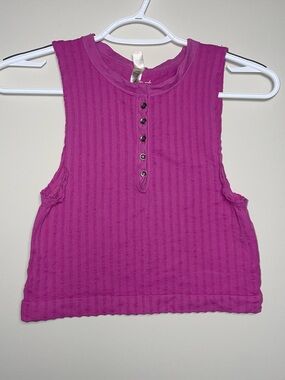 Out From Under M/L Bright Purple Button Front Athleisure Crop Tank Top